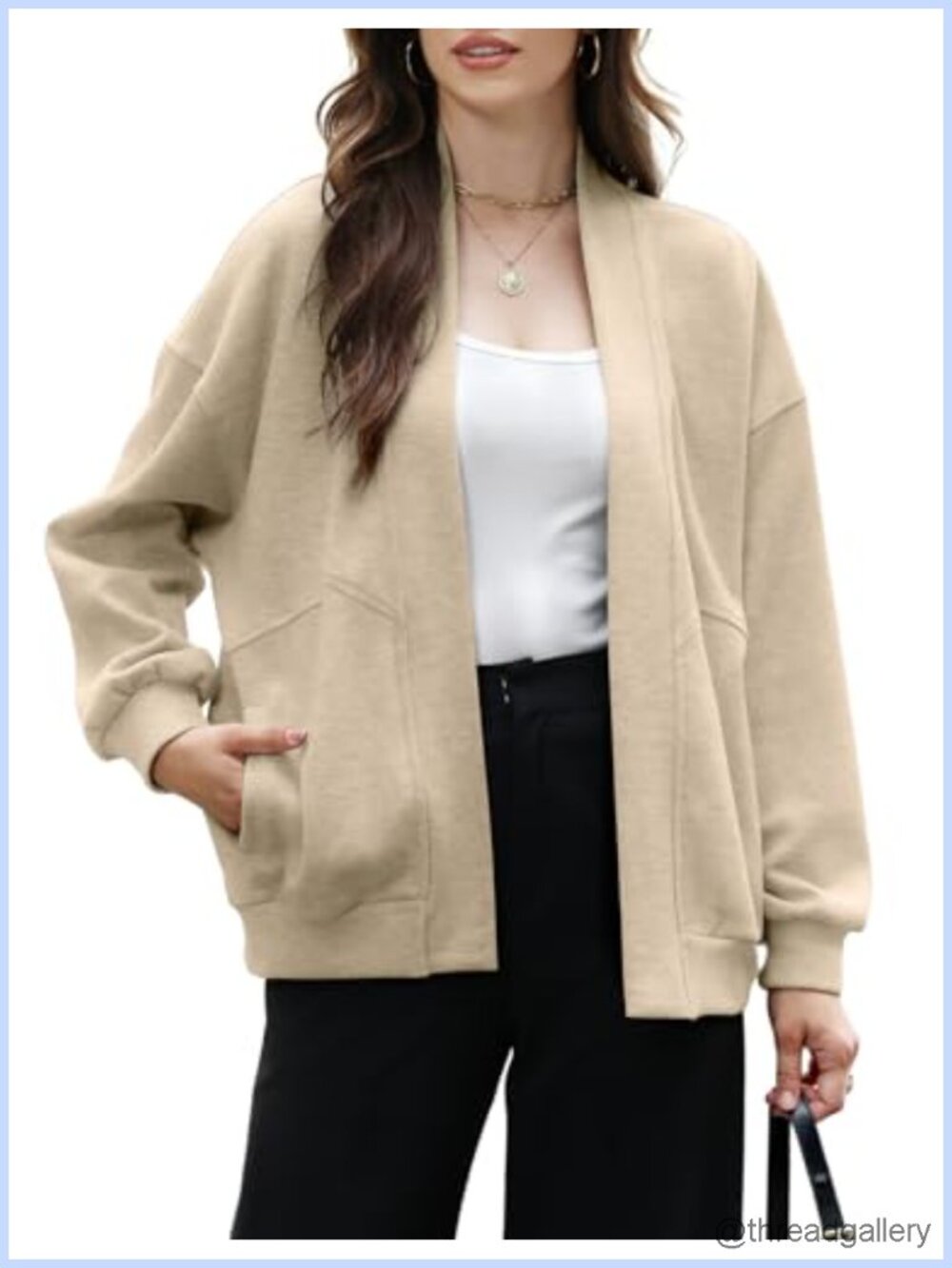 Womens Oversized Open Front Cardigan Knit Sweatshirt Lightweight Long Sleeve